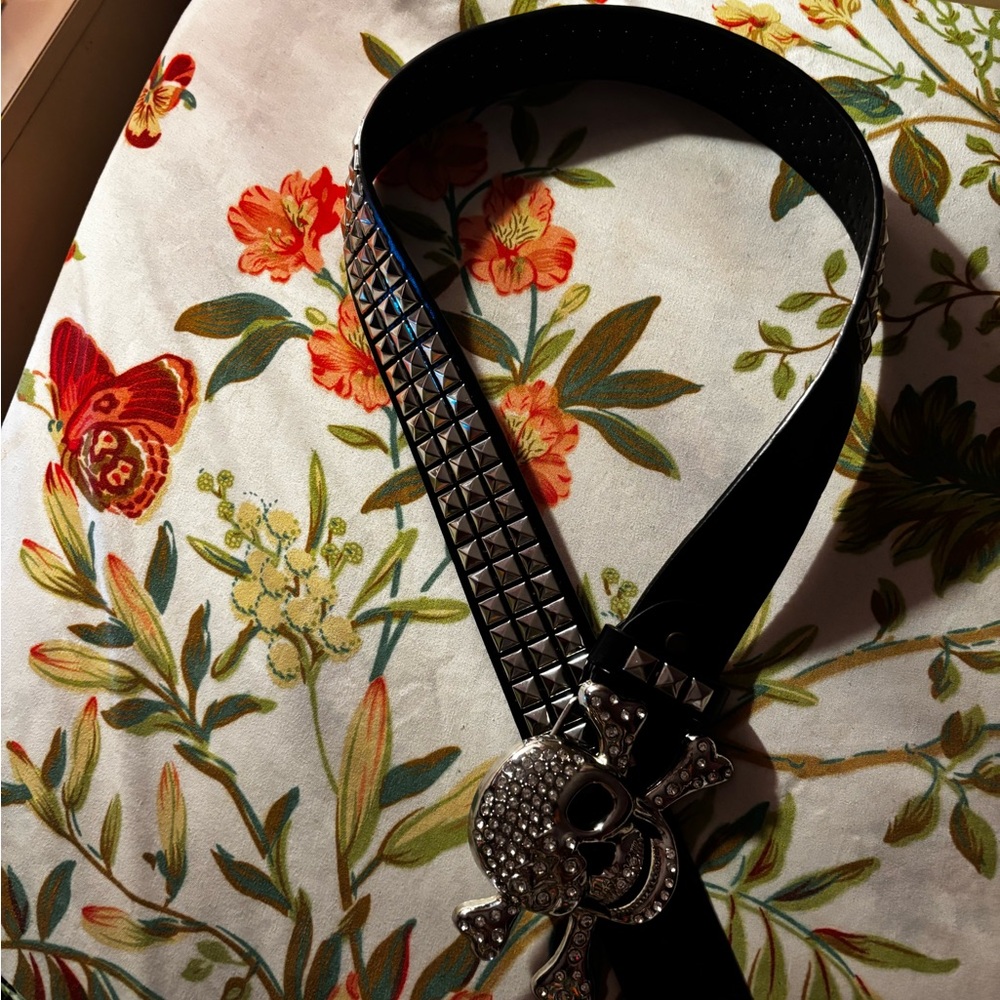 Studded Black Skull Belt